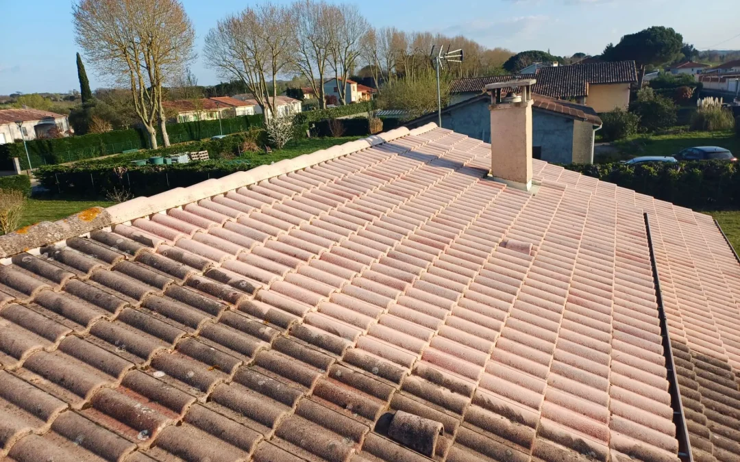 Chantier en cours à Dunes proche d&rsquo;Agen pour le nettoyage de cette toiture !