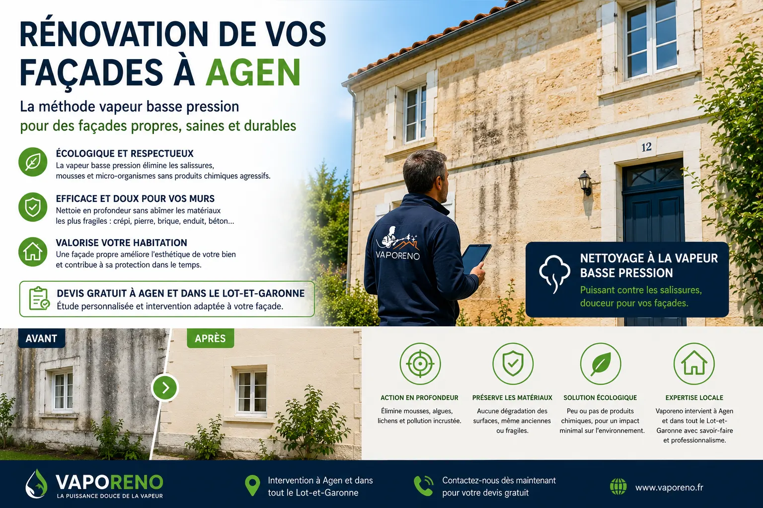 Rénovation de façade Agen 47000 Nettoyage façade Agen 47000